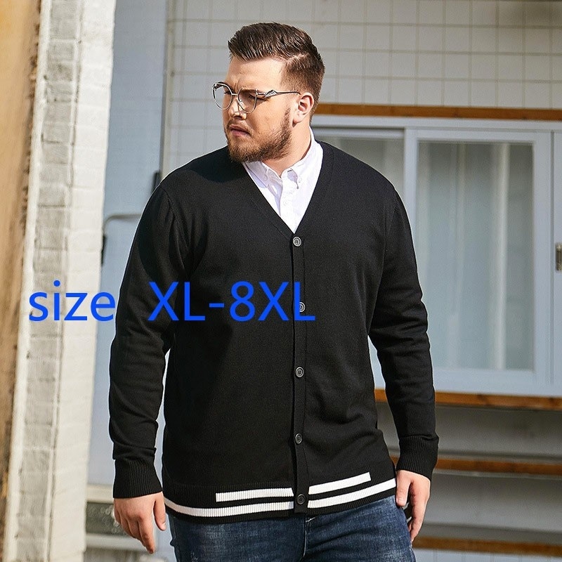 New Fashion Super Large Spring Autumn Men Cardigan Thin Coat Casual Fashion V-neck Computer Knitted Sweater Plus Size XL-7XL 8XL